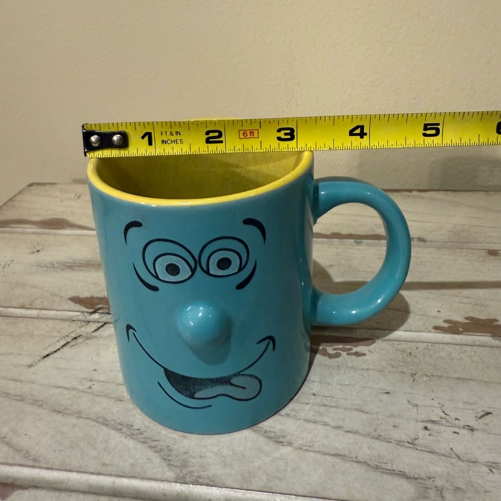 Vintage 3D Nose Funny Smiley Face Tea Cup Blue & Yellow - Picture 7 of 8